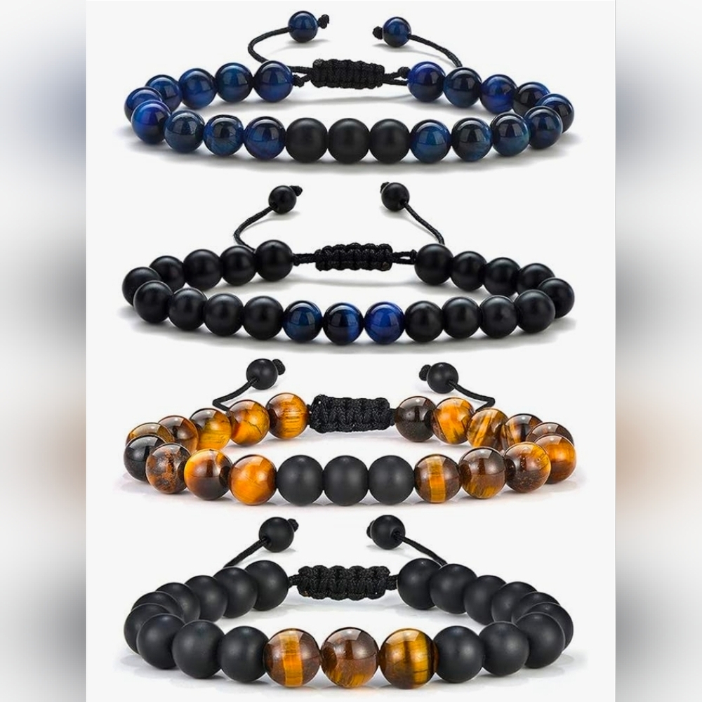 Beaded Bracelets for Mens Gifts - Natural Stone 8mm Tiger Eye Matte Agate: 4CT